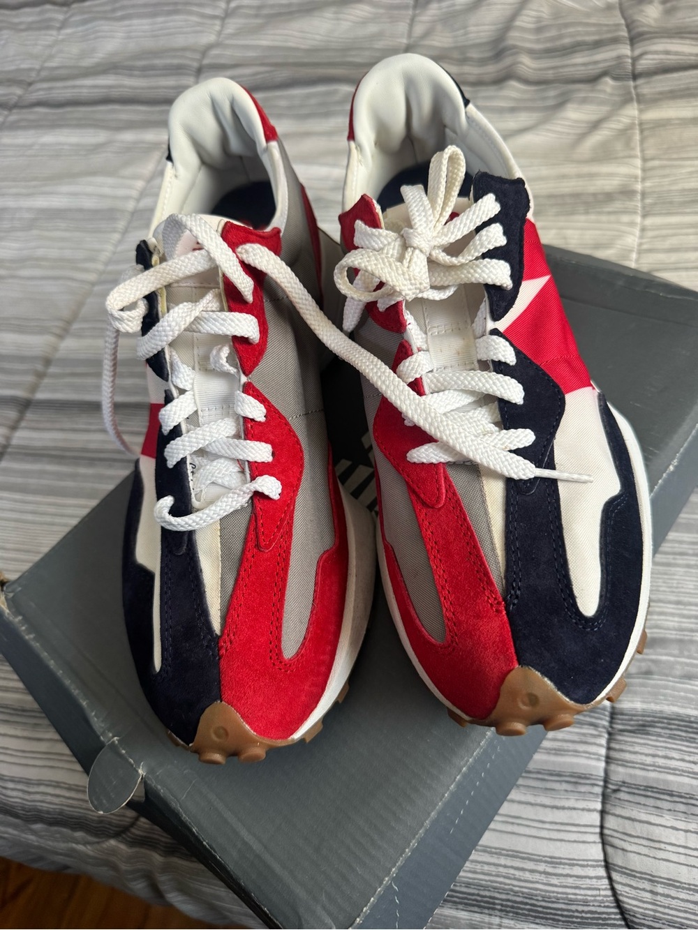 New Balance Red Navy White Suede & Mesh Sneakers